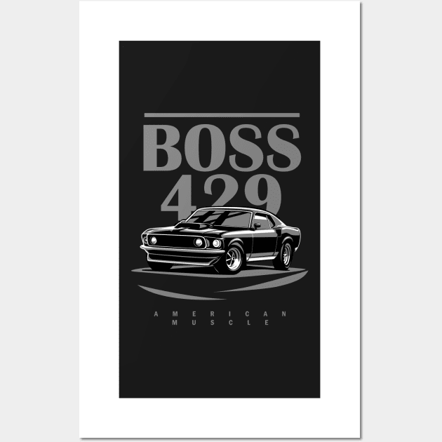 Ford Mustang gt boss 429 1969 illustration graphics Wall Art by ASAKDESIGNS